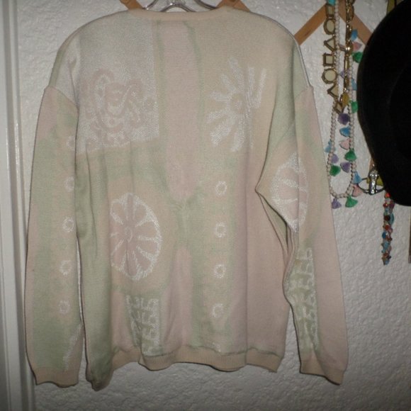 Jaeger Floral Design Cotton Blend Crew Neck Sweater Sz L - Picture 4 of 4